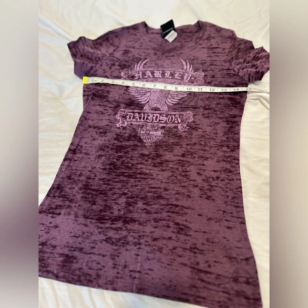 Women’s Harley Davidson Sz:S Heather Purple Lake Placid Babydoll Graphic Tee.